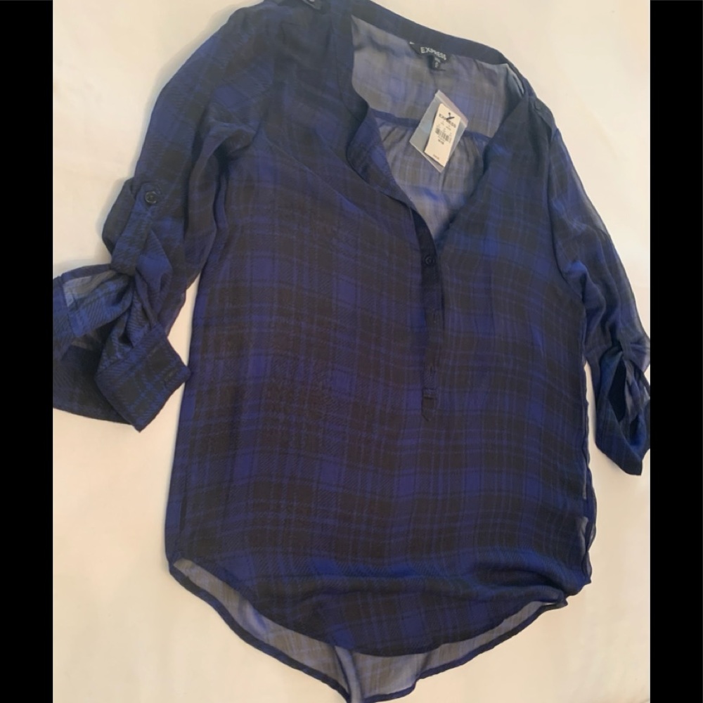 Express Plaid Print Sheer Top